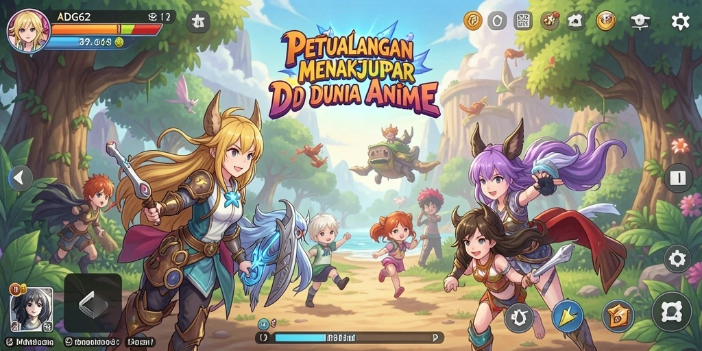 Screenshot gameplay ADG62 menampilkan pertarungan seru dengan karakter anime.