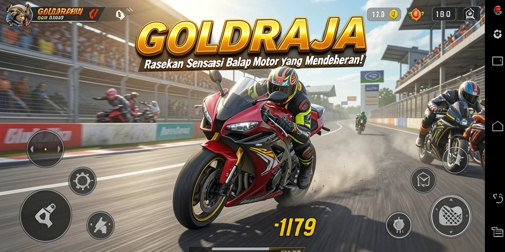 Tampilan gameplay mendebarkan dari balapan motor di GOLDRAJA.