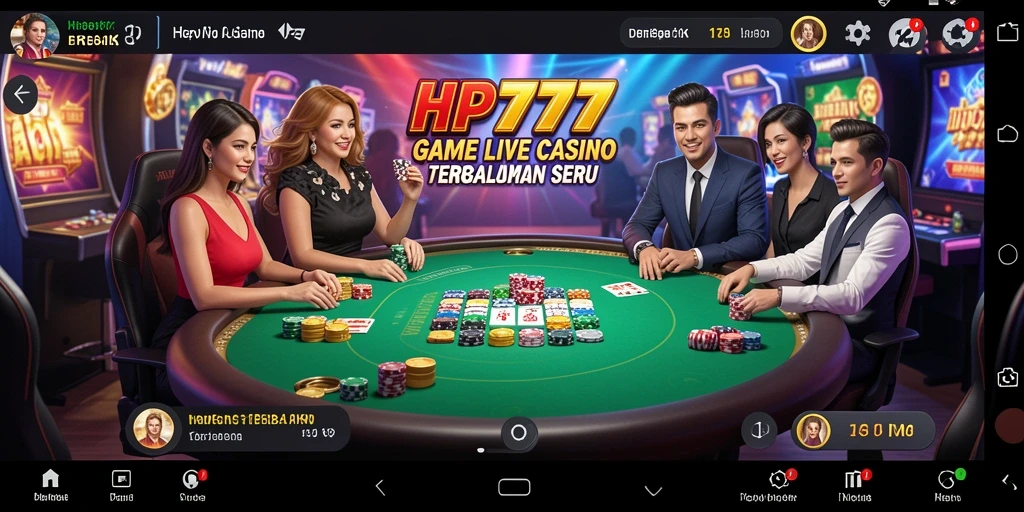 Screenshot gameplay HP777 menampilkan suasana kasino langsung yang mendebarkan.