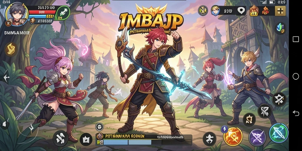 Screenshot gameplay IMBAJP yang menggambarkan petualangan seru karakter Anime.