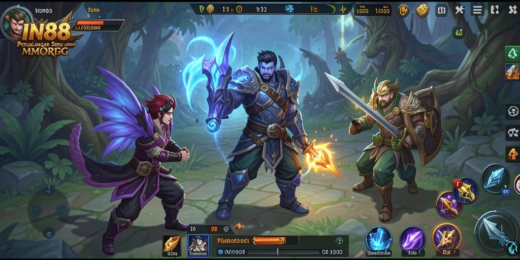 Screenshot utama IN88 menunjukkan aksi seru dalam pertarungan MMORPG.