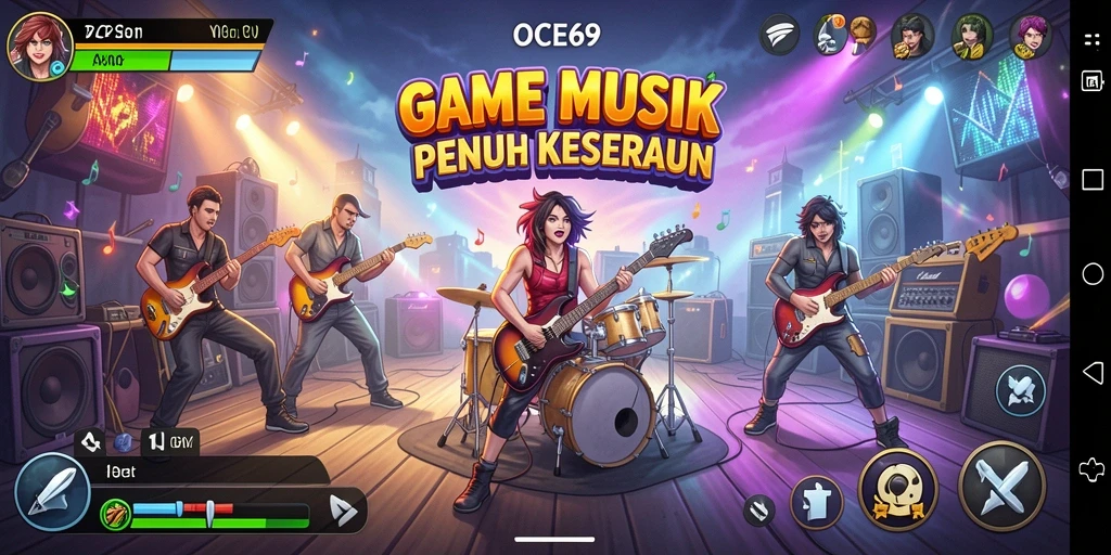 Tampilan antarmuka gameplay OCE69 dengan berbagai pilihan lagu.