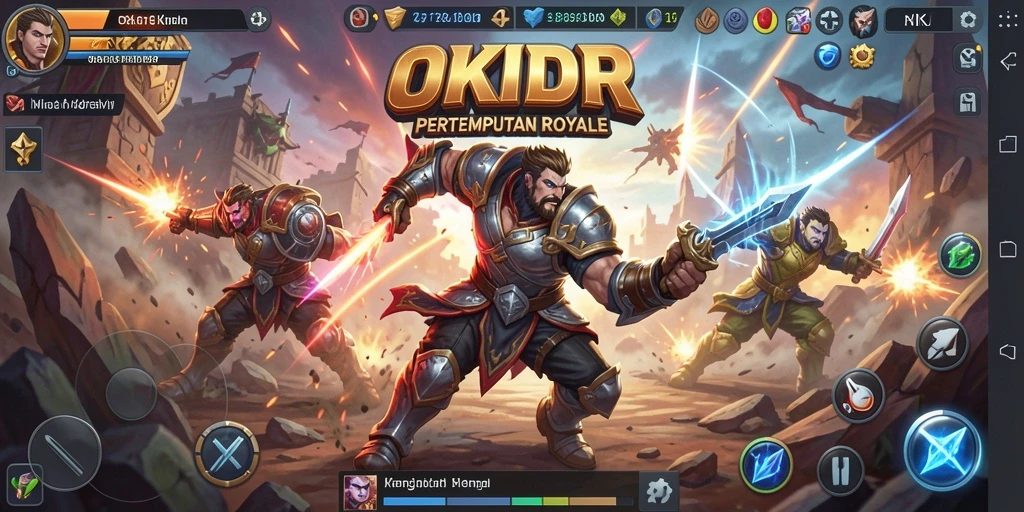 Tangkapan layar gameplay OKIDR yang intens dan penuh aksi pertempuran.