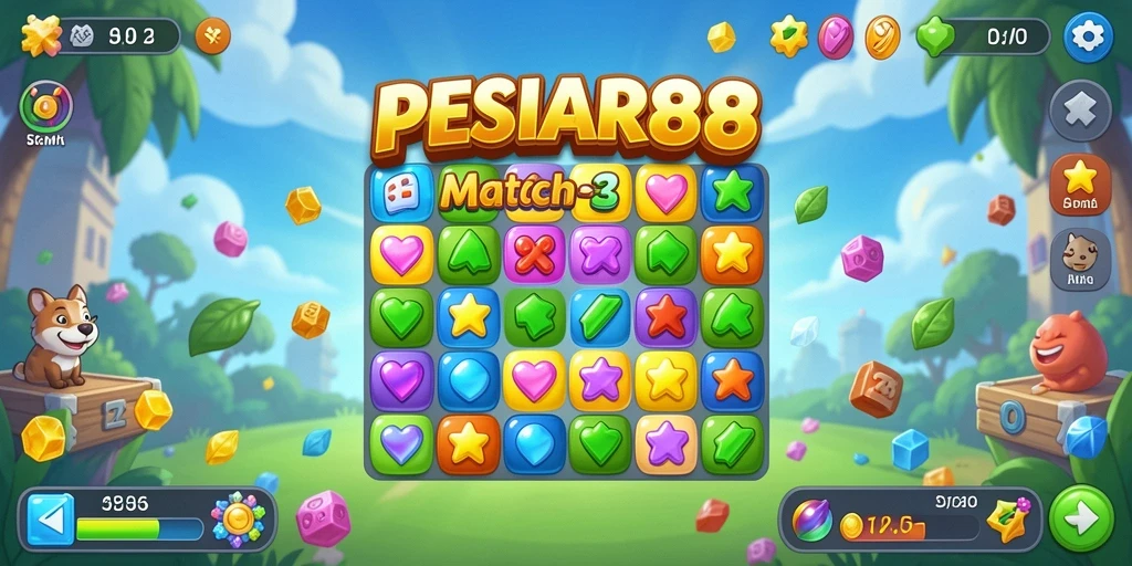 Screenshot PESIAR88 menampilkan gameplay Match-3 yang mengasyikkan.
