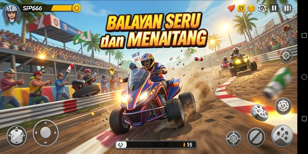 Gameplay SP666 dengan balapan mendebarkan dan mobil cepat.