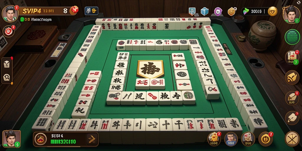 Screenshot gameplay SVIP4 yang menampilkan suasana Mahjong yang seru.
